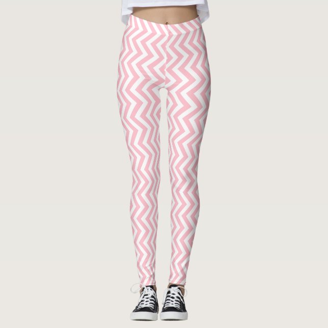 Pink and White Small Size Vertical Chevron Leggings (Front)
