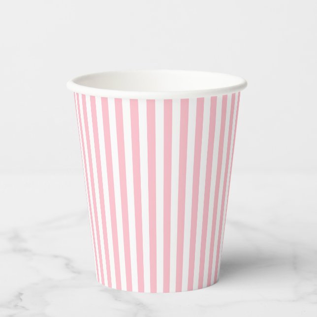 Pink and White Small Size Vertical Stripes Paper Cups (Front)
