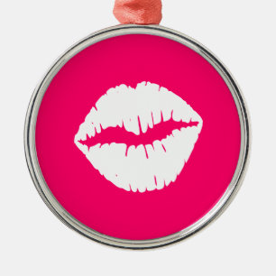 Pink and White Smooch Metal Ornament