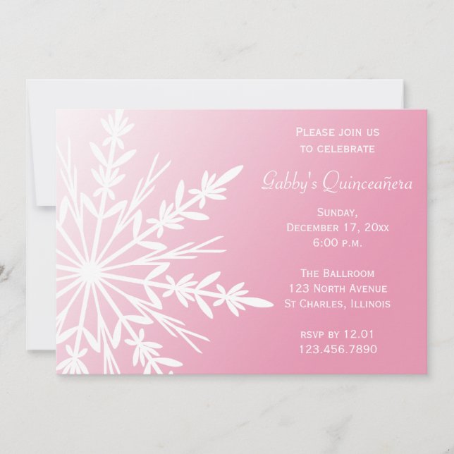 Pink and White Snowflake Winter Quinceañera Invite (Front)