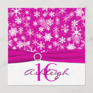 Pink and White Snowflakes 16th Birthday Invitation