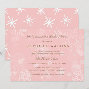 Pink and White Snowflakes Bridal Shower Invitation
