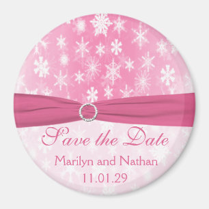 Pink and White Snowflakes Save the Date Magnet