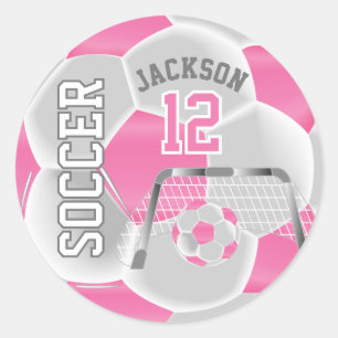 Pink and White Soccer Ball Classic Round Sticker