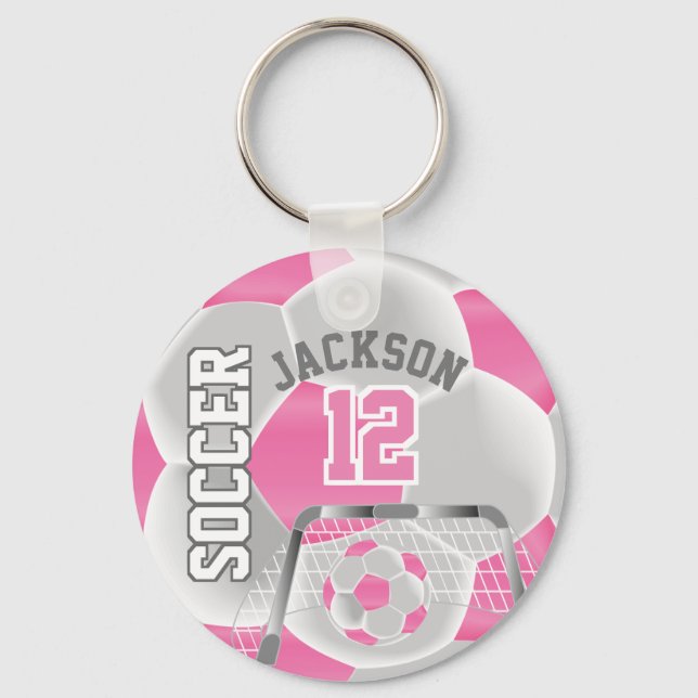 Pink and White Soccer ⚽ Ball  Sport Keychain (Front)