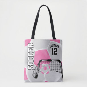 Pink and White Soccer Ball Tote Bag