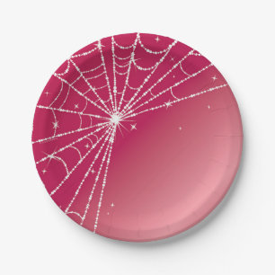 Pink and White Sparkling Diamond Spider Web Paper Plate