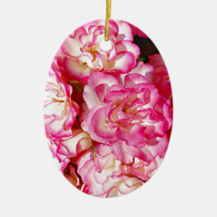 Pink and white spring roses ceramic ornament