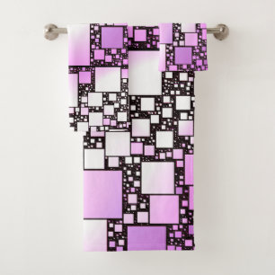 Pink and White Square Dancing Bath Towel Set