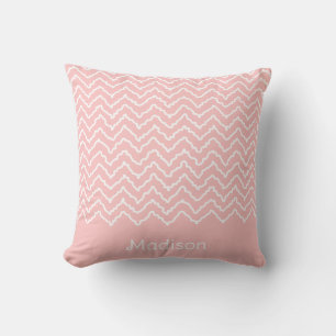 Pink And White Squiggly Chevron Zigzag And Name Throw Pillow