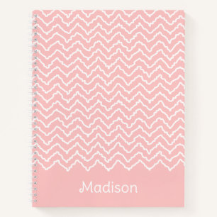 Pink And White Squiggly Chevron Zigzag With Name Notebook