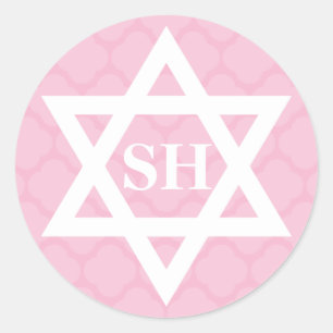 Pink and White Star of David Monogram Bat Mitzvah Classic Round Sticker