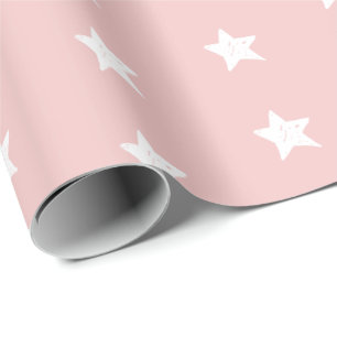 Pink and White Star Pattern Wrapping Paper