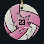 Pink and White Star Volleyball Ceramic Ornament<br><div class="desc">Pink Volleyball Ornament. A great gift for a volleyball player, volleyball fan or volleyball team coach, a fun sport design. More colours are available if you can't find your colours, please contact me. ⭐This Product is 100% Customizable. *****Click on CUSTOMIZE BUTTON to add, delete, move, resize, changed around, rotate, etc......</div>