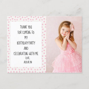 Pink and White Stars Birthday Thank You Postcard