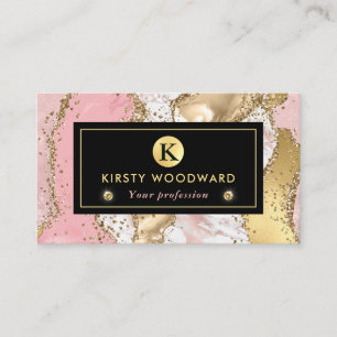 Pink and White Stone with Gold Glitter Agate Business Card