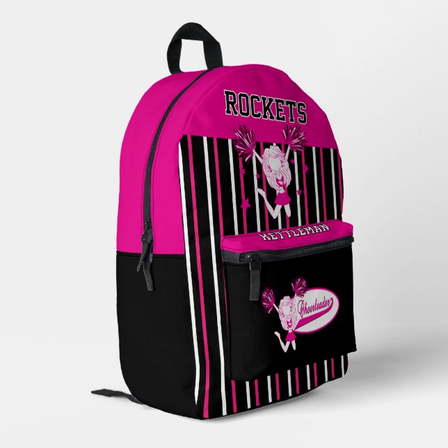 Pink and White Stripe Cheerleader Girl Printed Backpack (Back Corner Left)