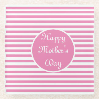 Pink and white stripe glass coaster