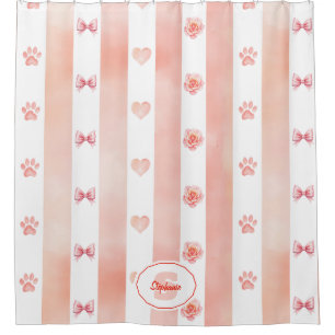 Pink and White Stripe - Hearts, Rose, Paw Print