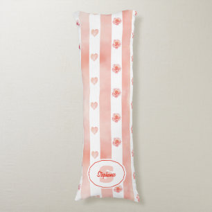 Pink and White Stripe - Hearts, Rose, Paw Print Body Pillow