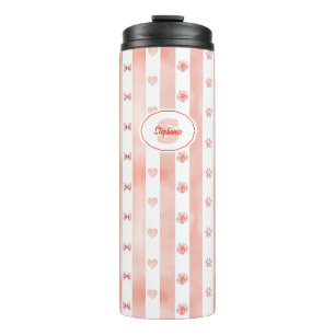 Pink and White Stripe - Hearts, Rose, Paw Print Thermal Tumbler