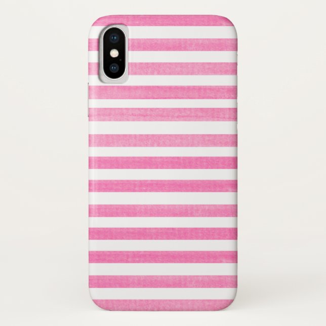 Pink and White Stripe iPhone X Case (Back)