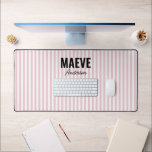 Pink and white stripe personalized modern elegant desk mat<br><div class="desc">Modern minimal typography girly pink and white stripe elegant simple unique personalized gift desk mat design.</div>