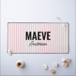 Pink and white stripe personalized modern elegant desk mat<br><div class="desc">Modern minimal typography girly pink and white stripe elegant simple unique personalized gift desk mat design.</div>