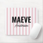 Pink and white stripe personalized modern elegant mouse pad<br><div class="desc">Modern minimal typography girly pink and white stripe elegant simple unique personalized gift mug design.</div>