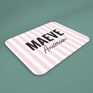 Pink and white stripe personalized modern elegant mouse pad