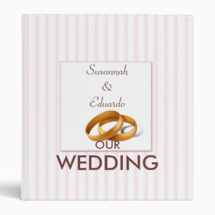 Pink and White Stripe Wedding Rings Binder
