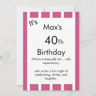Pink and White Striped Birthday Invitation –