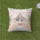 Pink and White Striped Cabana Personalized Coconut Outdoor Pillow (Grass)