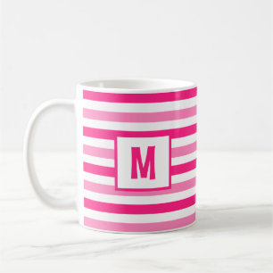 Pink and White Striped Design Single Initial Coffee Mug