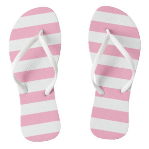 Pink and White Striped Flip Flops