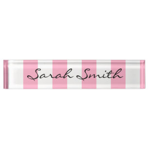 Pink and White Striped Name Plate