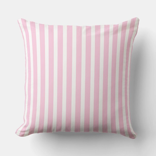 Pink and white striped pattern with vertical strip throw pillow (Front)