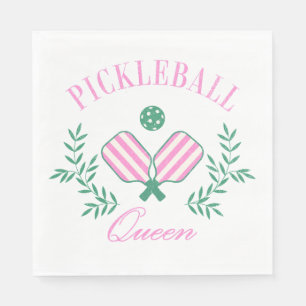 Pink and White Striped Pickleball Queen Napkin