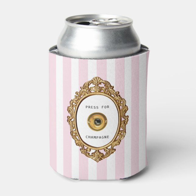 Pink and White Striped | Press for Champagne Can Cooler (Can Front)