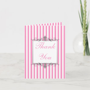 Pink and White Striped Thank You Card