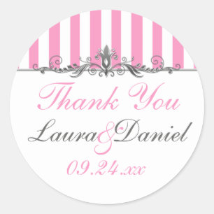 Pink and White Striped Wedding Favour Sticker