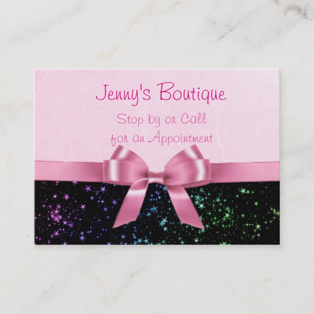 Pink and White Striped with Pink Bow & Glitter Appointment Card (Front)