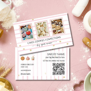 Pink and white stripes 3 photos Sweet treats Business Card