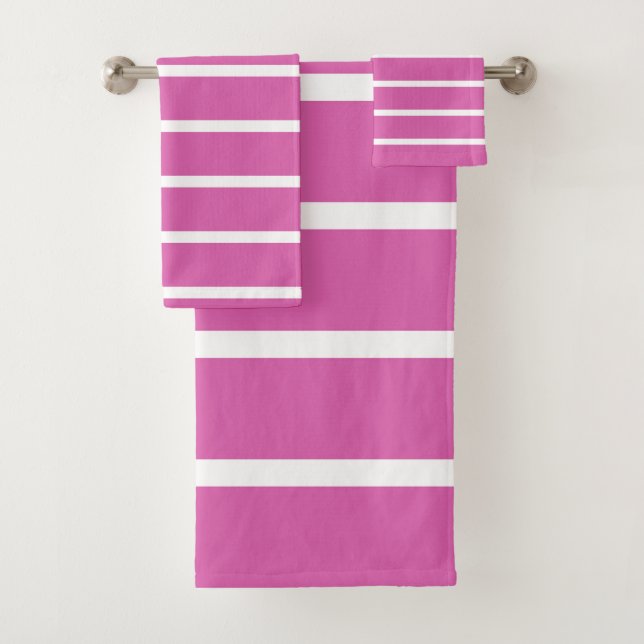 Pink and White Stripes Bath Towel Set (Insitu)