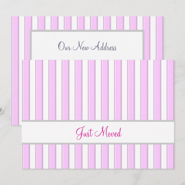 Pink and White Stripes Editable New Address Announcement (Front/Back)