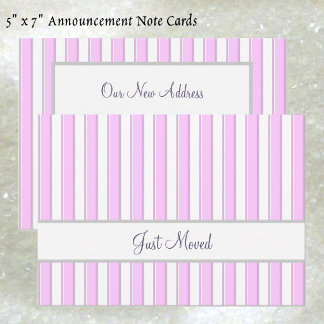 Pink and White Stripes Editable Script New Address Announcement