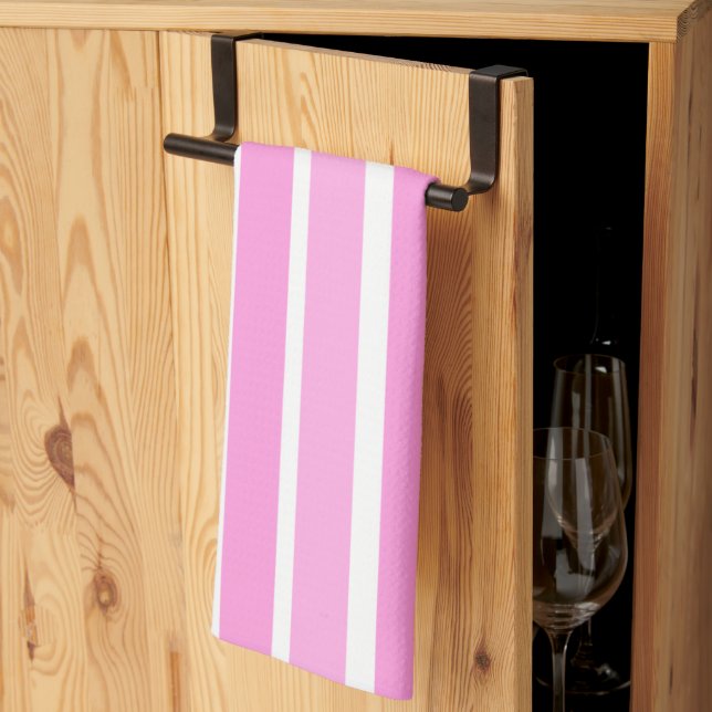 Pink and White Stripes  Kitchen Towel (Thirds Fold)