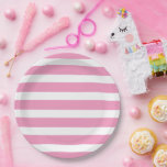 Pink and White Stripes Paper Plate<br><div class="desc">Custom designed paper party plates with a chic preppy nautical stripe pattern. Click Customize It to personalize the design with your own text and images to create a unique one of a kind design to match any party decor!</div>
