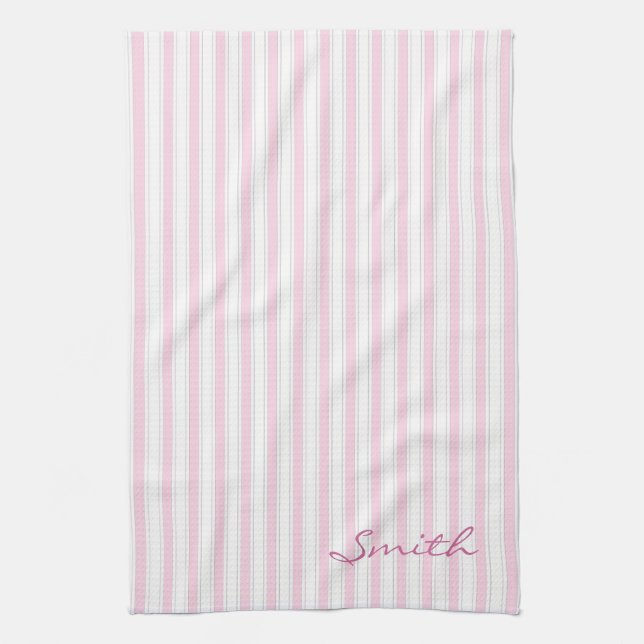 Pink and White Stripes Pattern Kitchen Towel (Vertical)