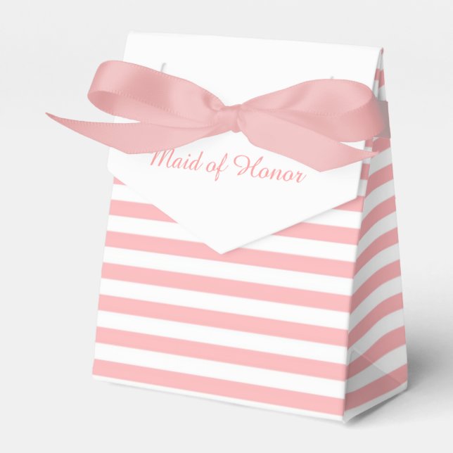 Pink and White Stripes Personalized Wedding Favour Favor Box (Front Side)